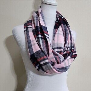 Super Soft Pink Plaid Flannel Infinity Scarf